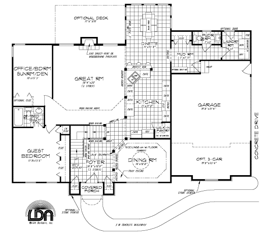 2 story foyer and great room. 9' ceilings on first floor. 1st floor office/den, formal dining, and guest bedroom. 2nd floor large master bedroom suite with glamour bath, and large walk-in closet. 1st floor laundry & mud room with opt. built-ins. Large open kitchen, dinette and great room. 2-car garage, optional 3-car garage.